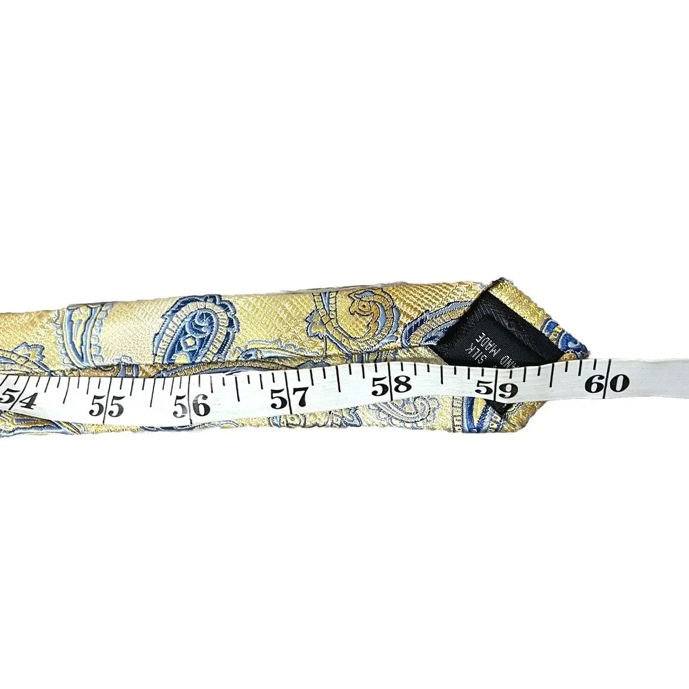 Bruno Piattelli Mens Tie 100% Silk Handmade Designer Italy Yellow‎ Blue Paisley